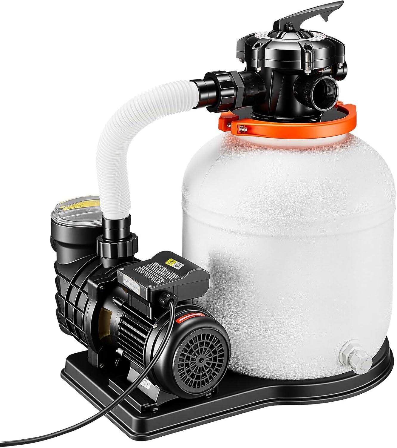 imageVEVOR FlashPure Sand Filter Pump 14 in for Above Ground Pool 075 HP 3500 GPH Swimming Pool Filter System with Timer 6X Faster Filtration Media Installed LeakResistant Ready to Use Out of Box14 inch  075 HP  3500 GPH