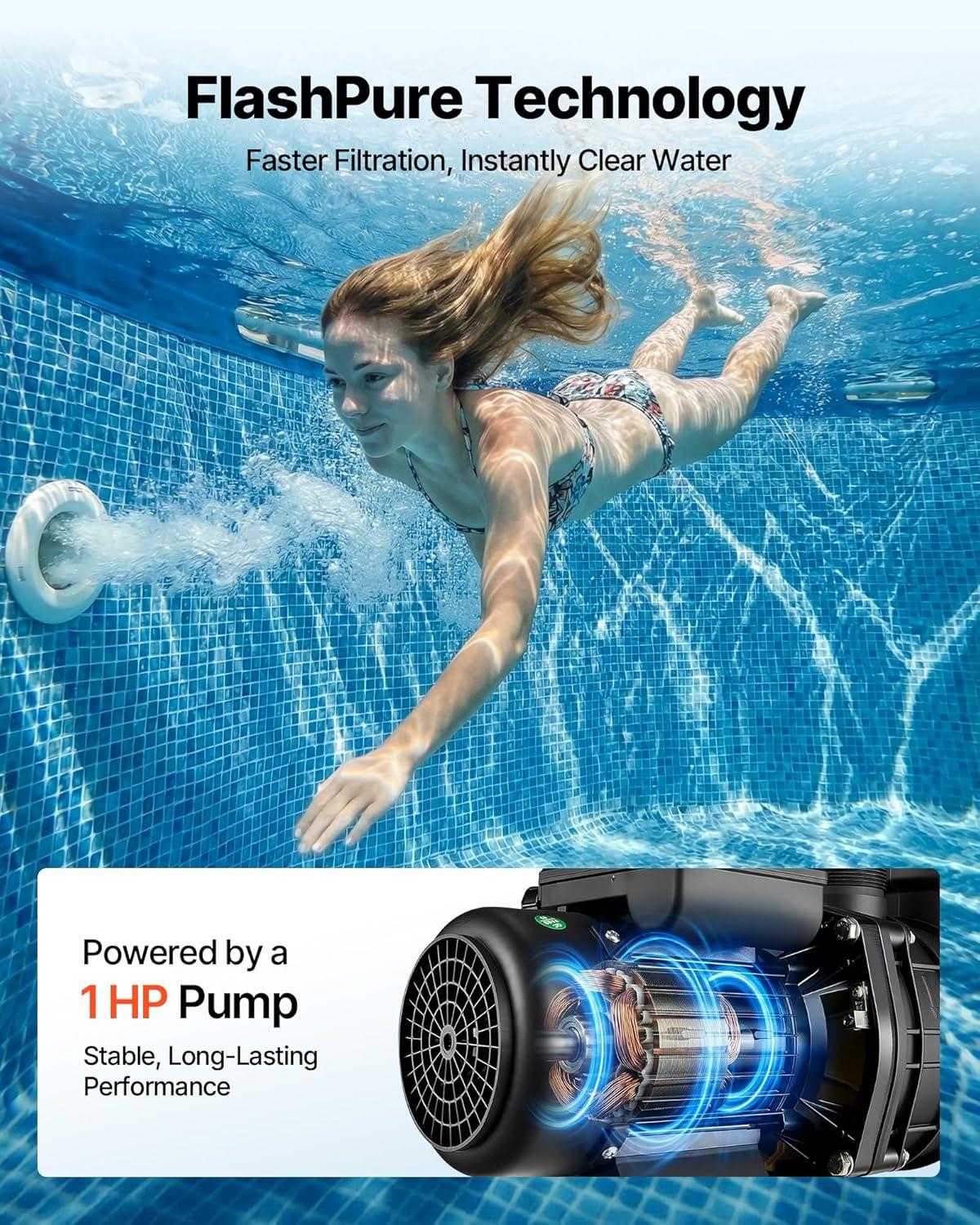 imageVEVOR FlashPure Sand Filter Pump 14 in for Above Ground Pool 075 HP 3500 GPH Swimming Pool Filter System with Timer 6X Faster Filtration Media Installed LeakResistant Ready to Use Out of Box16 inch  1 HP  4400 GPH