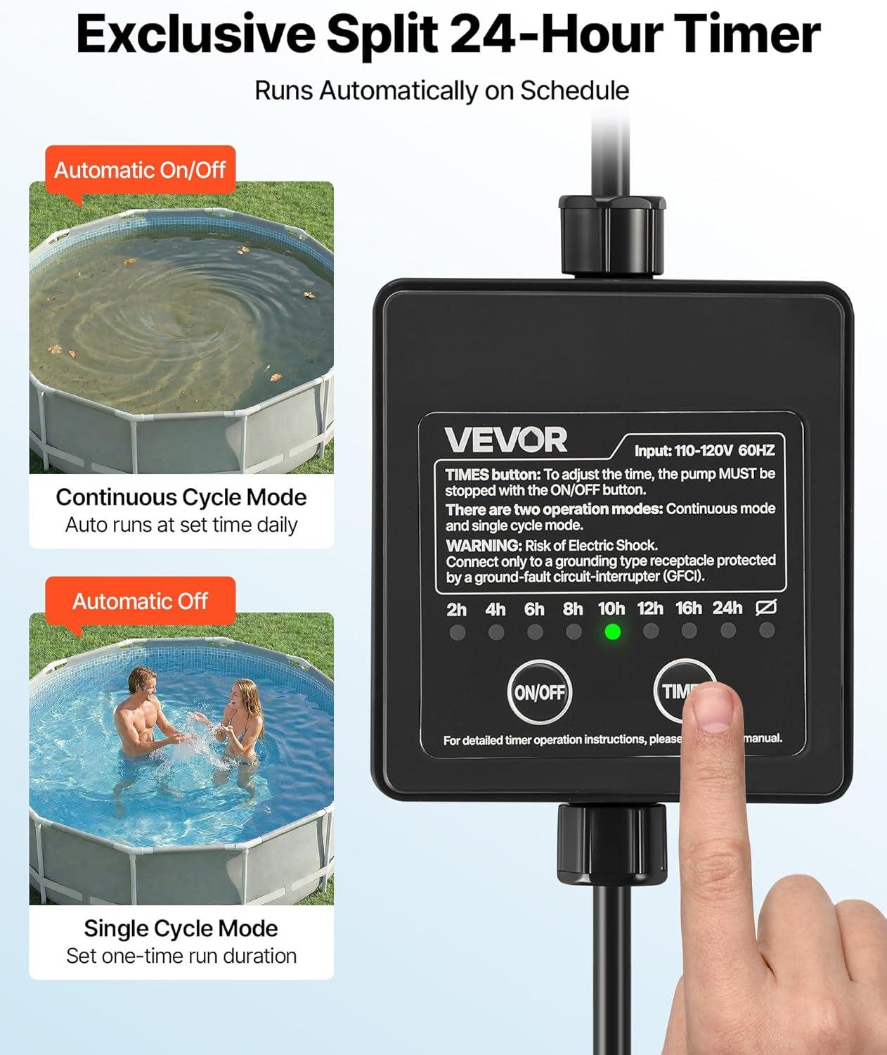 imageVEVOR FlashPure Sand Filter Pump 14 in for Above Ground Pool 075 HP 3500 GPH Swimming Pool Filter System with Timer 6X Faster Filtration Media Installed LeakResistant Ready to Use Out of Box16 inch  1 HP  4400 GPH