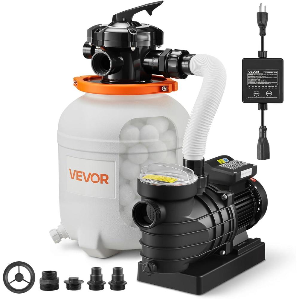 imageVEVOR FlashPure Sand Filter Pump 14 in for Above Ground Pool 075 HP 3500 GPH Swimming Pool Filter System with Timer 6X Faster Filtration Media Installed LeakResistant Ready to Use Out of Box12 inch  05 HP  3000 GPH
