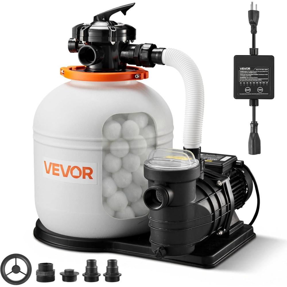imageVEVOR FlashPure Sand Filter Pump 14 in for Above Ground Pool 075 HP 3500 GPH Swimming Pool Filter System with Timer 6X Faster Filtration Media Installed LeakResistant Ready to Use Out of Box16 inch  1 HP  4400 GPH