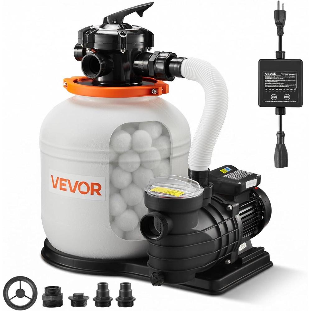 imageVEVOR FlashPure Sand Filter Pump 14 in for Above Ground Pool 075 HP 3500 GPH Swimming Pool Filter System with Timer 6X Faster Filtration Media Installed LeakResistant Ready to Use Out of Box14 inch  075 HP  3500 GPH