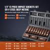 imageVEVOR 12 Drive Impact Socket Set 29Piece Deep Sockets Standard SAE 38 to 1 inch and Metric 10 to 24 mm Size 6 Point CRV Steel Extension Bars 3 5 1012 13PCS