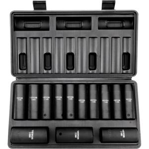 imageVEVOR 12 Drive Impact Socket Set 29Piece Deep Sockets Standard SAE 38 to 1 inch and Metric 10 to 24 mm Size 6 Point CRV Steel Extension Bars 3 5 1012 13PCS