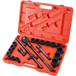 imageVEVOR 12 Drive Impact Socket Set 29Piece Deep Sockets Standard SAE 38 to 1 inch and Metric 10 to 24 mm Size 6 Point CRV Steel Extension Bars 3 5 1034 21PCS