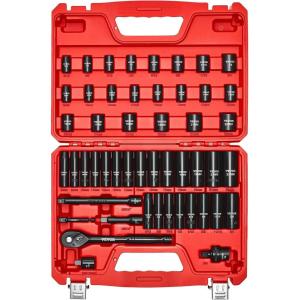 imageVEVOR 12 Drive Impact Socket Set 29Piece Deep Sockets Standard SAE 38 to 1 inch and Metric 10 to 24 mm Size 6 Point CRV Steel Extension Bars 3 5 1038 50 PCS