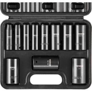 imageVEVOR 12 Drive Impact Socket Set 29Piece Deep Sockets Standard SAE 38 to 1 inch and Metric 10 to 24 mm Size 6 Point CRV Steel Extension Bars 3 5 1038 11PCS