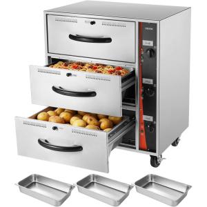 imageVEVOR Commercial Electric Drawer Warmer SingleDrawer Stainless Steel Food Warmer Freestanding Standard Warming Drawer Cabinet 85F185F Wide Temperature Range for Restaurant Hotel amp BakeryThree Drawer