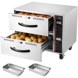 imageVEVOR Commercial Electric Drawer Warmer SingleDrawer Stainless Steel Food Warmer Freestanding Standard Warming Drawer Cabinet 85F185F Wide Temperature Range for Restaurant Hotel amp BakeryTwo Drawer