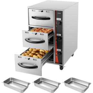 imageVEVOR Commercial Electric Drawer Warmer ThreeDrawer Stainless Steel Food Warmer Freestanding Compact Warming Drawer Cabinet 85F185F Wide Temperature Range for Restaurant Hotel Buffet amp BakeryThree Drawer
