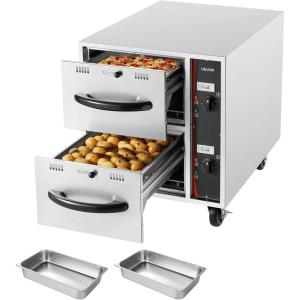 imageVEVOR Commercial Electric Drawer Warmer ThreeDrawer Stainless Steel Food Warmer Freestanding Compact Warming Drawer Cabinet 85F185F Wide Temperature Range for Restaurant Hotel Buffet amp BakeryTwo Drawer