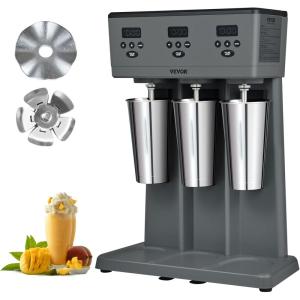 imageVEVOR Milkshake Maker 375W x 2 Electric Machine Commercial Double Heads Drink Mixer Blender LED Intelligent Microswitch 3Speed Mixer With 2 x 820 ml Stainless Steel CupsTriple Heads Digital