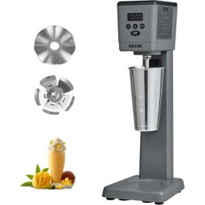 imageVEVOR Milkshake Maker 375W x 2 Electric Machine Commercial Double Heads Drink Mixer Blender LED Intelligent Microswitch 3Speed Mixer With 2 x 820 ml Stainless Steel CupsSingle Head Digital