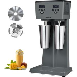 imageVEVOR Milkshake Maker 375W x 2 Electric Machine Commercial Double Heads Drink Mixer Blender LED Intelligent Microswitch 3Speed Mixer With 2 x 820 ml Stainless Steel CupsDouble HeadsDigital