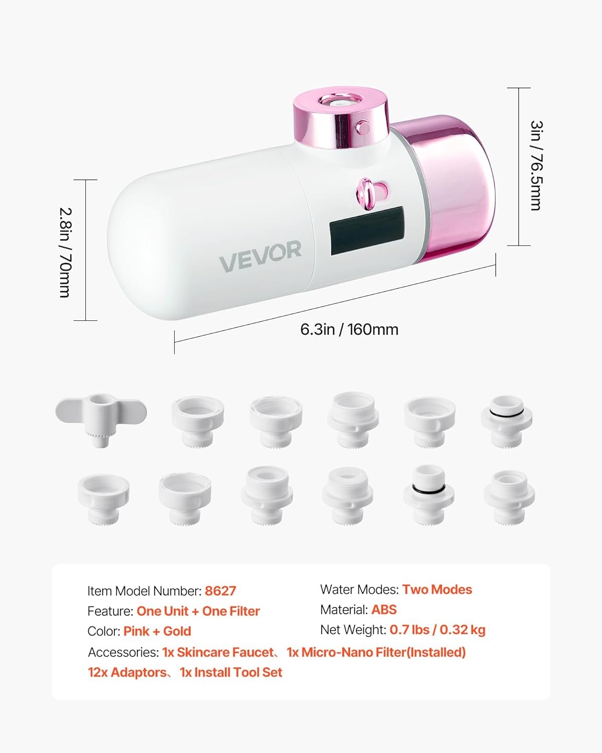 image:imageVEVOR Skincare Water Filter Faucet Mount Water Filters with MicroNano Bubble for Skin Sink Tap Purifier Removes Chlorine with 1 Filter for Kitchen and Bathroom Faucets Pink  GoldRose Red