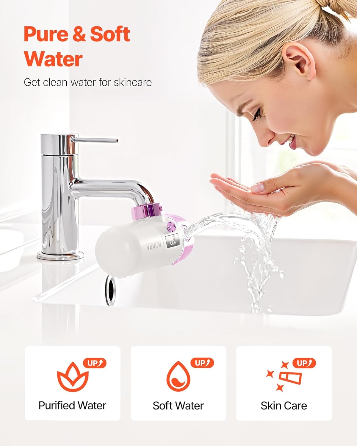 image:imageVEVOR Skincare Water Filter Faucet Mount Water Filters with MicroNano Bubble for Skin Sink Tap Purifier Removes Chlorine with 1 Filter for Kitchen and Bathroom Faucets Pink  GoldRose Red
