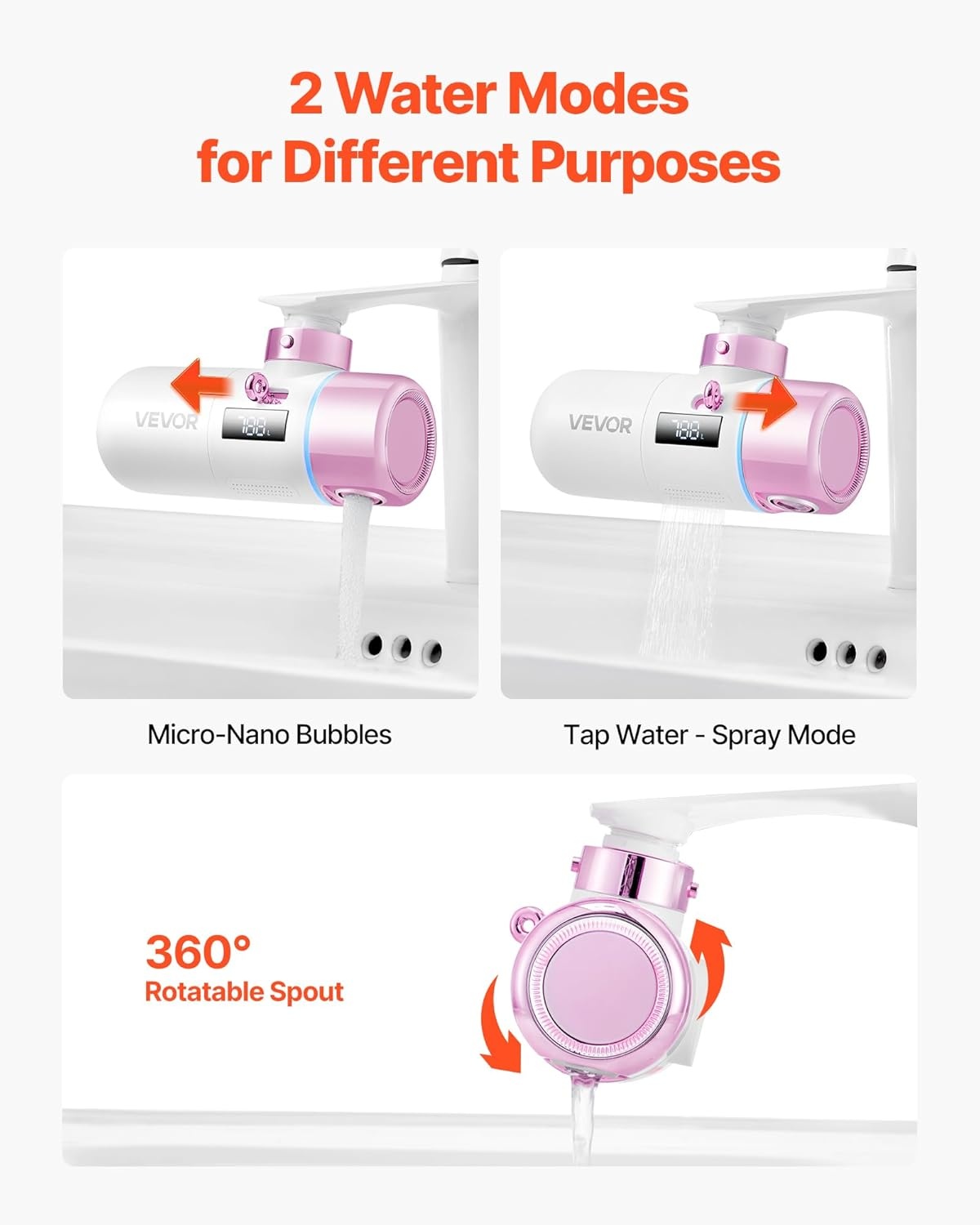 image:imageVEVOR Skincare Water Filter Faucet Mount Water Filters with MicroNano Bubble for Skin Sink Tap Purifier Removes Chlorine with 1 Filter for Kitchen and Bathroom Faucets Pink  GoldRose Red