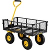 image:imageVEVOR 900 LBS Steel Garden Cart 2 in 1 Handle Heavy Duty Pullable Garden Wagon with 10 FlatFree Tires Outdoor Utility Yard Wagon Cart with Detachable Side Panels Attach to ATV or TractorBlackyellow