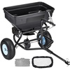 image:imageVEVOR Broadcast Spreader 50LBS Capacity Drop Spreader with Hopper Grate 18 in Spreading Width amp 30 Settings 10 in All Terrain Tires Garden amp Lawn Spreaders for Seed FertilizerWhite Hubs  Black Components