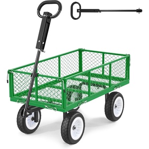 image:imageVEVOR 900 LBS Steel Garden Cart 2 in 1 Handle Heavy Duty Pullable Garden Wagon with 10 FlatFree Tires Outdoor Utility Yard Wagon Cart with Detachable Side Panels Attach to ATV or TractorGreen