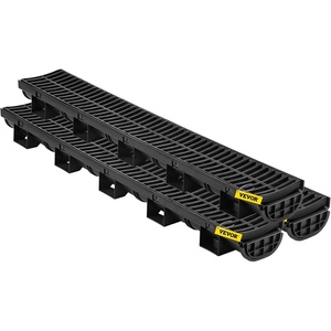 image:imageVEVOR Trench Drain System 5 Pack Channel Drain with Plastic Grate 57 x 31 in HDPE Drainage Trench Black Plastic Garage Floor Waterway 5 x 39 in with 5 End Caps for Garden Driveway3pack 5731in  plastic