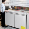 image:imageVEVOR 67W Commercial Refrigerator Pizza Prep Refrigerated Table 193 Ultra Wide Countertop Food Prep Fridge 203 CuFt Single Door Salad Prep Fridge 9 Pans Pizza Make Worktop with Cutting Board60W with 16 Pans