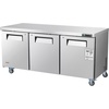 image:imageVEVOR 72 W Commercial Freezer 177 CuFt Worktop Freezers Undercounter with LED Auto Lighting and Lockable Door 3 Doors Food Freezing Prep Worktable Stainless Steel Prep Frozen Table with Casters