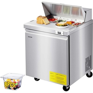 image:imageVEVOR 93W Commercial Refrigerator Pizza Prep Refrigerated Table 193 Ultra Wide Countertop Food Prep Cooler 308 CuFt Single Door Salad Prep Fridge 12 Pans Pizza Make Worktop with Cutting Board28W with 8 Pans