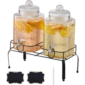 image:imageVEVOR Beverage Dispenser 2 Pack 15 Gallon Drink Dispensers for Parties Glass Juice Dispenser with Metal Stand Stainless Steel Spigot Iced Tea Lemonade Juice Water Dispensers for Parties15Gal 2Pack