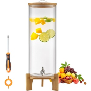 image:imageVEVOR Beverage Dispenser 35 Gallon Drink Dispensers for Parties Glass Juice Dispenser with Wood Stand Stainless Steel Spigot Iced Tea Lemonade Juice Water Dispensers for Parties