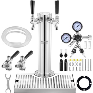 image:imageVEVOR Kegerator Tower Kit Single Tap Beer Conversion Kit Stainless Steel Keg Beer Tower Dispenser with Dual Gauge CGA320 Regulator amp DSystem Keg Coupler Beer Drip Tray for Party HomeDual Taps