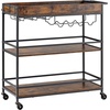 image:imageVEVOR Bar Cart 3 Tiers Home Kitchen Serving Carts Industrial Rolling Utility Station on Wheel Mobile Drink Beverage Shelf with Wine Rack amp Glass Holder 3464x1417x3268 in Rustic Brown and BlackRustic Brown and Black