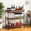 image:imageVEVOR Bar Cart 3 Tiers Home Kitchen Serving Carts Industrial Rolling Utility Station on Wheel Mobile Drink Beverage Shelf with Wine Rack amp Glass Holder 3464x1417x3268 in Rustic Brown and BlackRustic Brown and Black
