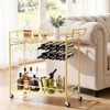 image:imageVEVOR Bar Cart 3 Tiers Home Kitchen Serving Carts Industrial Rolling Utility Station on Wheel Mobile Drink Beverage Shelf with Wine Rack amp Glass Holder 3464x1417x3268 in Rustic Brown and BlackGold