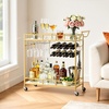 image:imageVEVOR Bar Cart 3 Tiers Home Kitchen Serving Carts Industrial Rolling Utility Station on Wheel Mobile Drink Beverage Shelf with Wine Rack amp Glass Holder 3464x1417x3268 in Rustic Brown and BlackGold