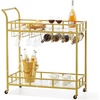 image:imageVEVOR Bar Cart 3 Tiers Home Kitchen Serving Carts Industrial Rolling Utility Station on Wheel Mobile Drink Beverage Shelf with Wine Rack amp Glass Holder 3464x1417x3268 in Rustic Brown and BlackGold