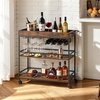 image:imageVEVOR Bar Cart 3 Tiers Home Kitchen Serving Carts Industrial Rolling Utility Station on Wheel Mobile Drink Beverage Shelf with Wine Rack amp Glass Holder 3464x1417x3268 in Rustic Brown and BlackRustic Brown and Black