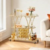 image:imageVEVOR Bar Cart 3 Tiers Home Kitchen Serving Carts Industrial Rolling Utility Station on Wheel Mobile Drink Beverage Shelf with Wine Rack amp Glass Holder 3464x1417x3268 in Rustic Brown and BlackGold