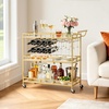 image:imageVEVOR Bar Cart 3 Tiers Home Kitchen Serving Carts Industrial Rolling Utility Station on Wheel Mobile Drink Beverage Shelf with Wine Rack amp Glass Holder 3464x1417x3268 in Rustic Brown and BlackGold