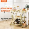image:imageVEVOR Bar Cart 3 Tiers Home Kitchen Serving Carts Industrial Rolling Utility Station on Wheel Mobile Drink Beverage Shelf with Wine Rack amp Glass Holder 3464x1417x3268 in Rustic Brown and BlackGold