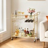 image:imageVEVOR Bar Cart 3 Tiers Home Kitchen Serving Carts Industrial Rolling Utility Station on Wheel Mobile Drink Beverage Shelf with Wine Rack amp Glass Holder 3464x1417x3268 in Rustic Brown and BlackGold