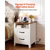 image:imageVEVOR Fluted Nightstand 3 Drawer Dresser 24 Wide Bedside Table with Charging Station Mid Century Modern Night Stand with Metal Handle USBATypeC Ports Wood Bed Side Table for BedroomWhite