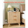 image:imageVEVOR Fluted Nightstand 3 Drawer Dresser 24 Wide Bedside Table with Charging Station Mid Century Modern Night Stand with Metal Handle USBATypeC Ports Wood Bed Side Table for BedroomNatural