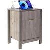 image:imageVEVOR Fluted Nightstand 3 Drawer Dresser 24 Wide Bedside Table with Charging Station Mid Century Modern Night Stand with Metal Handle USBATypeC Ports Wood Bed Side Table for BedroomOak Gray