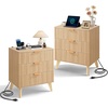 image:imageVEVOR Fluted Nightstand 3 Drawer Dresser 24 Wide Bedside Table with Charging Station Mid Century Modern Night Stand with Metal Handle USBATypeC Ports Wood Bed Side Table for BedroomNatural