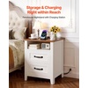 image:imageVEVOR Fluted Nightstand 3 Drawer Dresser 24 Wide Bedside Table with Charging Station Mid Century Modern Night Stand with Metal Handle USBATypeC Ports Wood Bed Side Table for BedroomWhite