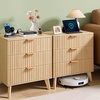 image:imageVEVOR Fluted Nightstand 3 Drawer Dresser 24 Wide Bedside Table with Charging Station Mid Century Modern Night Stand with Metal Handle USBATypeC Ports Wood Bed Side Table for BedroomNatural