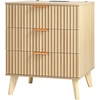 image:imageVEVOR Fluted Nightstand 3 Drawer Dresser 24 Wide Bedside Table with Charging Station Mid Century Modern Night Stand with Metal Handle USBATypeC Ports Wood Bed Side Table for BedroomNatural