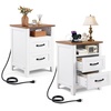 image:imageVEVOR Fluted Nightstand 3 Drawer Dresser 24 Wide Bedside Table with Charging Station Mid Century Modern Night Stand with Metal Handle USBATypeC Ports Wood Bed Side Table for BedroomWhite