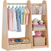 image:imageVEVOR Kids Dress Up Storage with Mirror Wooden Kids Dress Up Rack Toddler Wardrobe Closet for Little Girls Storage Armoire Costume Organizer Children Playroom Furniture for Bedroom NaturalWood